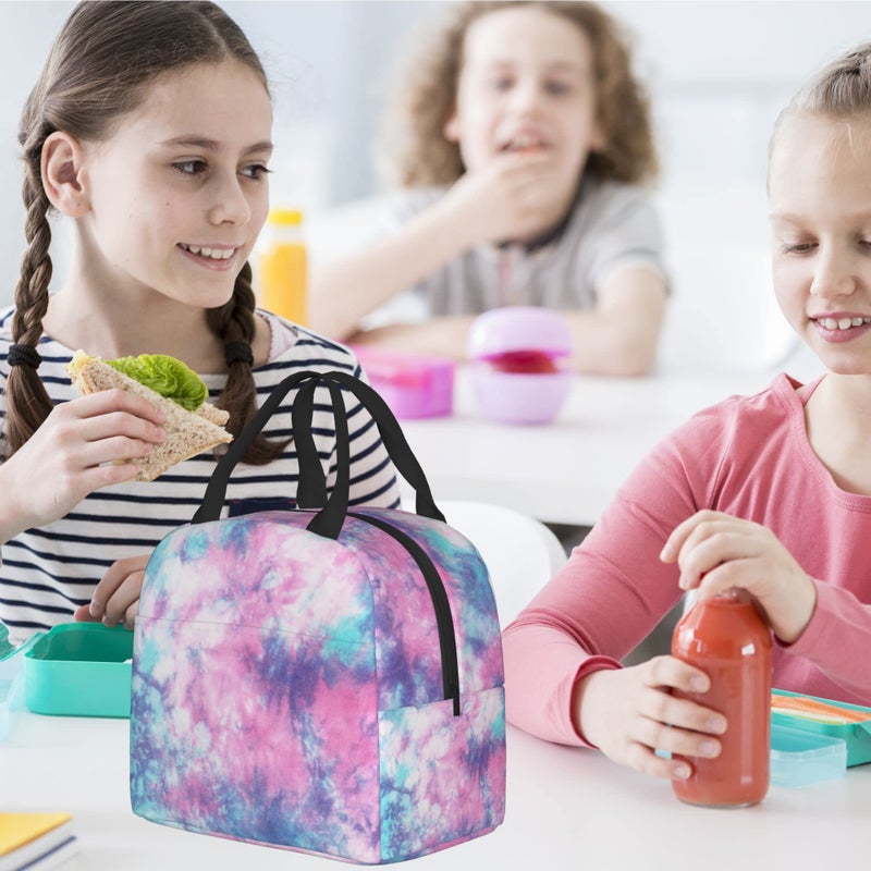PrelerDIY Pastel Blue Pink Tie Dye Lunch Box Insulated Meal Bag Lunch Bag Reusable Snack Bag Food Container For Boys Girls Men Women School Work Travel Picnic - Image 3